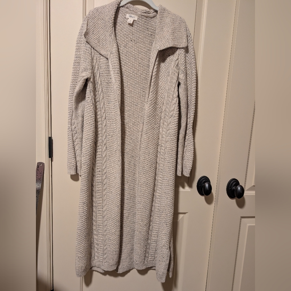 Style&Co Tweed Natural Long Open Cabled Cardigan Size S